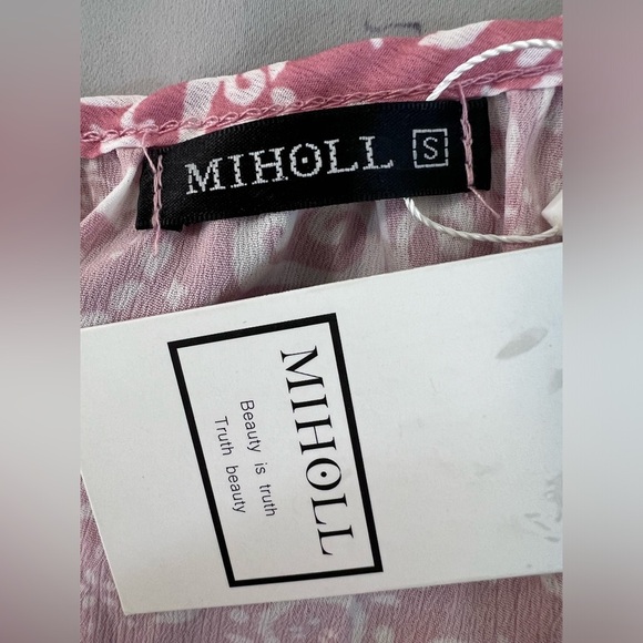 *NWT* MIHOLL Womens Size Small Pink White Blouse Long‎ Sleeve - Picture 5 of 10